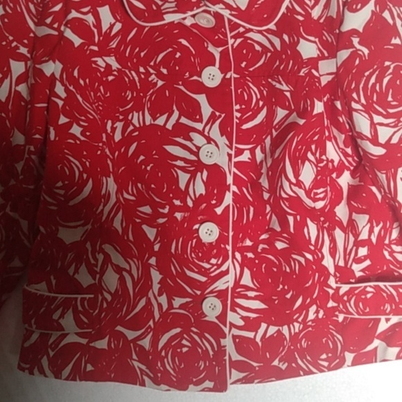 Anne Carson size Large red and white floral Blazer/jacket - Picture 3 of 8